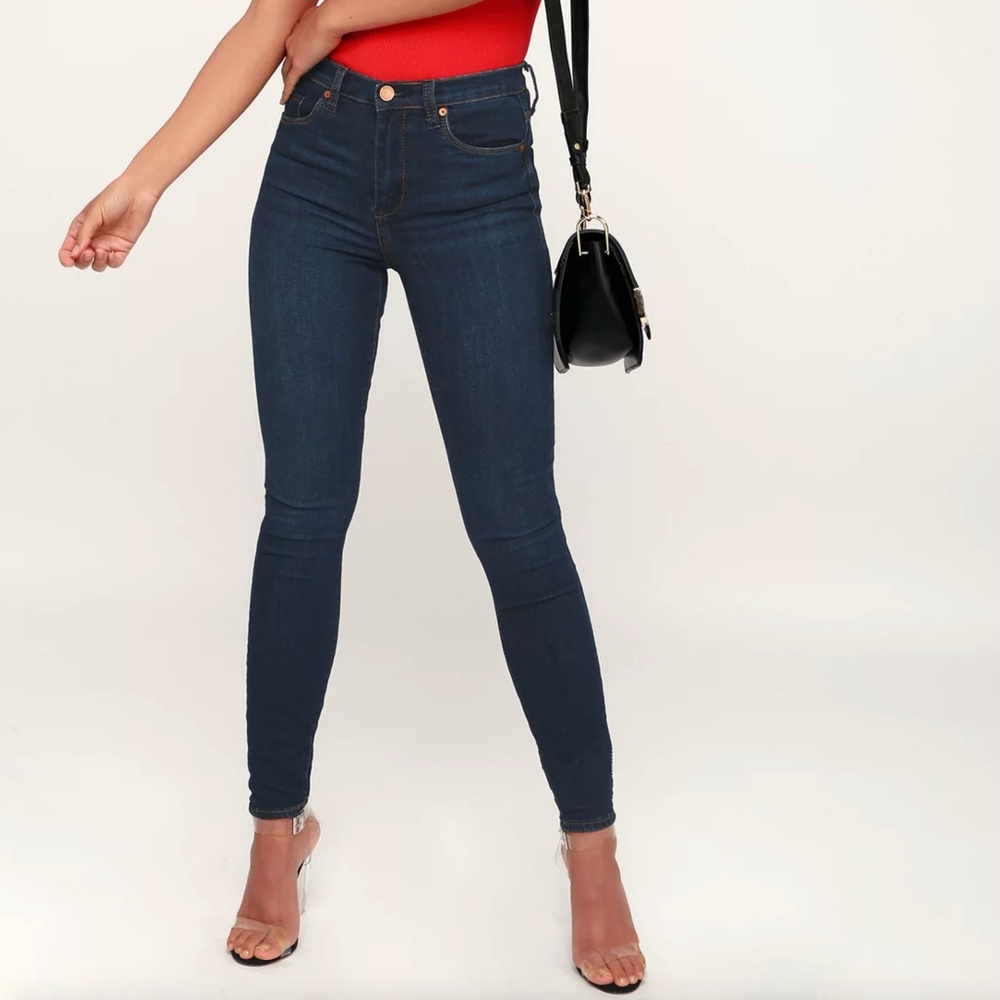 Lulu's Dark Wash High Rise Skinny Jeans